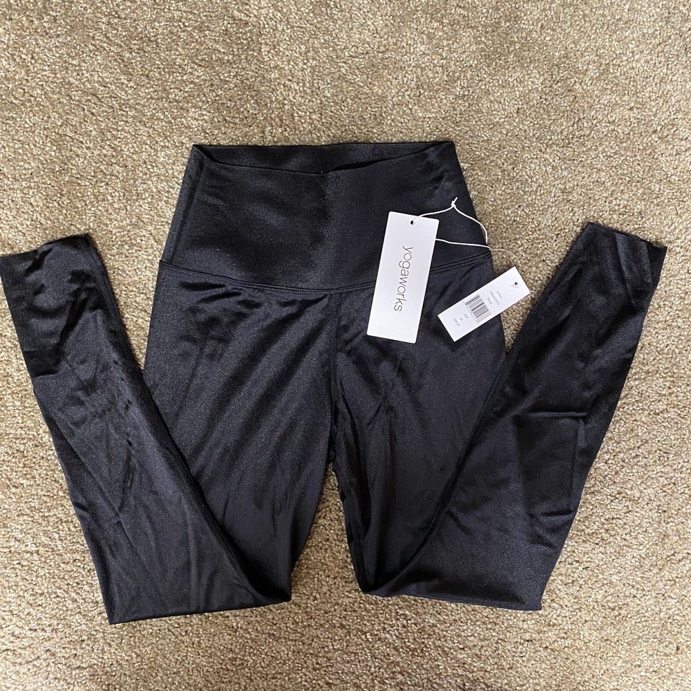 Yogaworks Leggings Women's Medium Black Nylon Stretch High Waist Workout Pull-On
